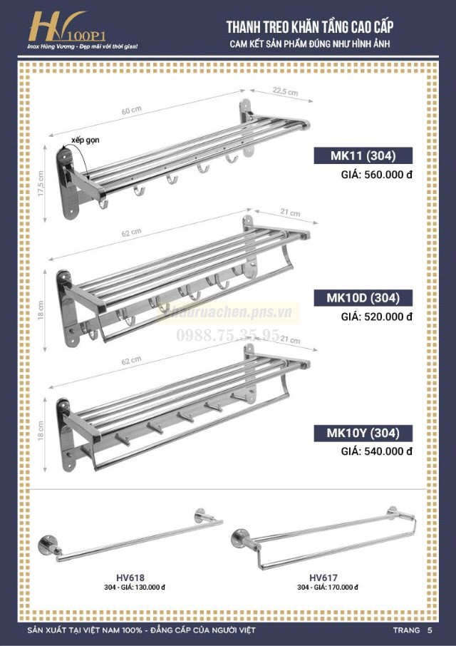 phu kien phong tam inox 304 hv1001p 5 0